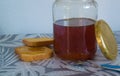 Jar of honey with rusks Royalty Free Stock Photo