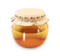 Jar of honey on white closeup. 3d.