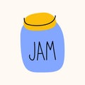 Jar of jam cartoon doodle vector stock icon in flat style. Decoration kitchenware element Isolated on white background. Flat Royalty Free Stock Photo