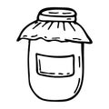 Jar of jam hand drawn vector doodle illustration. Cartoon jar of jam. Isolated on white background. Hand drawn simple Royalty Free Stock Photo