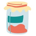 Jar of jam. Simple food icon. Delicious and healthy natural food homemade marmalade. Useful sweetener. Vector illustration in flat