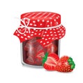 Jar of jam with strawberry fruit isolated Royalty Free Stock Photo