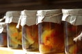 Jar of jam on a wooden shelf Royalty Free Stock Photo