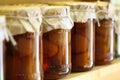 Jar of jam on a wooden shelf Royalty Free Stock Photo