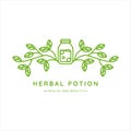 jar and leaf logo line art vector illustration template icon design. herbal potion wit natural concept for company Royalty Free Stock Photo