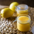 Jar of lemon curd Royalty Free Stock Photo