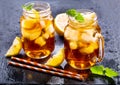 Jar of lemon ice tea Royalty Free Stock Photo