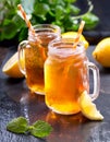 Jar of lemon ice tea Royalty Free Stock Photo
