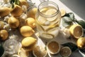 Jar with lemonade with lemons. Generative AI