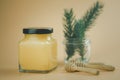 A jar with lid of homemade lemon curd Royalty Free Stock Photo