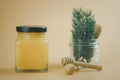 A jar with lid of homemade lemon curd Royalty Free Stock Photo