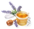 Jar of liquid honey with lavender