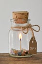 Jar with Match Stick Ignited Burning Fire Flame and Precious Stones