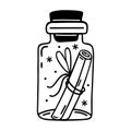 Jar with message. Simple vector icon. Hand drawn doodle isolated on white. Glass bottle with cork Royalty Free Stock Photo