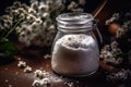 Jar with natural salt and flowers