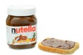 A jar of Nutella chocolate spread and bread