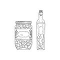 Jar Of Olives And Bottle Olive Oil Hand Drawn Realistic Sketch