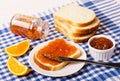Jar of orange jam with bread Royalty Free Stock Photo