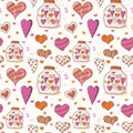 Jar pattern with hearts and decorative heart. Seamless pattern. Valentine's Day elements. Valentine's Day Royalty Free Stock Photo