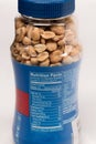 Jar of peanuts with the nutritional facts label showing