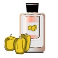 Jar with perfume on an apple background, realistic jar with dispenser, perfume with Apple aroma, vector EPS 10