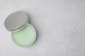 Jar of petroleum jelly on light gray background, top view. Space for text Royalty Free Stock Photo