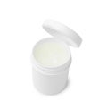 Jar of petroleum jelly on white background