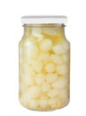 Jar with pickled onions on background Royalty Free Stock Photo