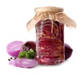 Jar of pickled onions on white Royalty Free Stock Photo
