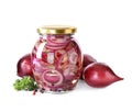 Jar of pickled onions on white Royalty Free Stock Photo