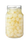 Jar with pickled onions on white Royalty Free Stock Photo