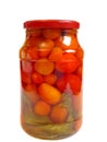 Jar of pickled tomatoes Royalty Free Stock Photo