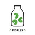 Jar of pickles, pickled green cucumbers doodle style vector illustration Royalty Free Stock Photo