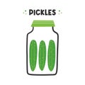 Jar of pickles, pickled green cucumbers vector doodle style illustration Royalty Free Stock Photo