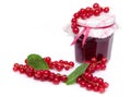 Jar of redcurrant jam with fresh redcurrants and mint Royalty Free Stock Photo
