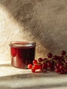 Jar of redcurrant jam next to fresh redcurrants Royalty Free Stock Photo