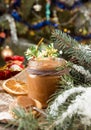 Jar of salt caramel and Christmas New Year decorations