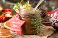Jar of salt caramel and Christmas New Year decorations