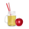 The jar of smoothies of red apple with striped straw for cocktails isolated on white background for advertising your products Royalty Free Stock Photo