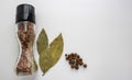 A jar of spices, Bay leaf on a white background in the kitchen Royalty Free Stock Photo
