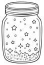Jar with Stars and Sparkling Elements, Outlined Doodle Illustration Royalty Free Stock Photo