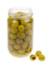 A jar of stuffed green olives isolated Royalty Free Stock Photo