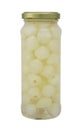 A jar of stuffed white onions pickles isolated