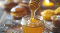 A jar of sweet and sticky honey just waiting to be drizzled over a warm batch of homemade muffins or cornbread