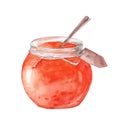 Jar with tangerine jam on isolated white background, watercolor illustration, Royalty Free Stock Photo