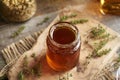 A jar of thyme syrup for cough Royalty Free Stock Photo