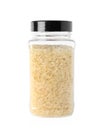 Jar with uncooked parboiled rice Royalty Free Stock Photo