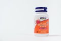 A jar of vitamin D3 pills on a white background with space for text. Vitamins for people. 19 May 2022, Ukraine