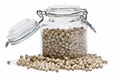 A jar with white peppercorns. Royalty Free Stock Photo
