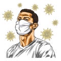 Cristiano Ronaldo Wearing Face Health Mask Anti Coronavirus Covid 19 Cartoon Vector Portrait Drawing Illustration. Turin, March 26